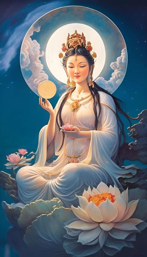 Guanyin Art, Guanyin Goddesses, Buddha Artwork, Durga Painting, Mahayana Buddhism, Quan Yin, Kuan Yin, Goddess Artwork, Kwan Yin