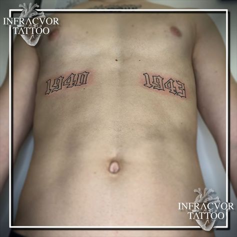 One of my clients wanted to tattoo the year of birth of his grandparents. Here is the result. Year Of Birth Tattoo, Birth Tattoo, Birth Year Tattoo, Year Tattoo, Tattoo Chest, Birth Year, Chest Tattoo, Tattoo Studio, I Tattoo