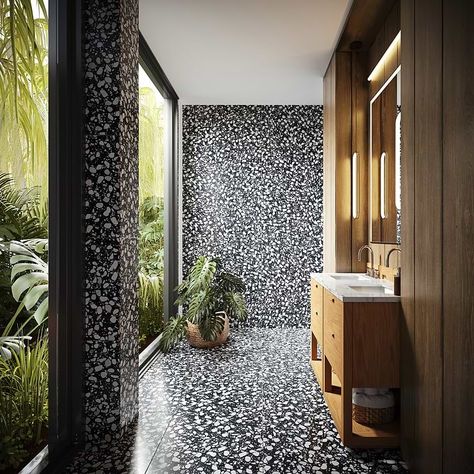 Terrazzo Italy Sacra Nero Black & White 24x24 Honed Terrazzo Tile Black And White Terrazzo Floor, Terrazo Tiles Bathroom, Terrazzo Tiles Bathroom, Terrazo Tile, Tile Terrazzo, Terrazzo Floor Tiles, Terrazzo Bathroom, Honed Marble Tiles, Terrazzo Floor