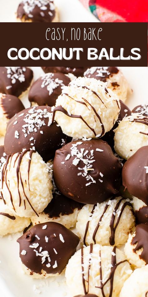 Chocolate Covered Coconut Balls Recipe No Bake Coconut Balls Recipe, No Bake Coconut Balls, Coconut Balls Recipe, No Bake Coconut Cookies, Rolled Sugar Cookie Recipe, Classic Coffee Cake, Christmas Baking Cookies, Best Christmas Cookie Recipe, Coconut Balls