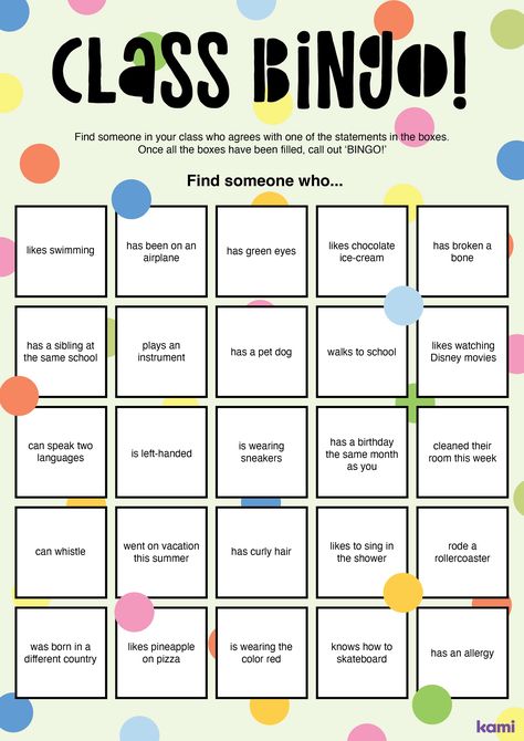 Friend Bingo Template, Get To Know You For Students, Fun Bingo Ideas, Games For Teachers To Play, Bingo Get To Know You Game, Get To Know You Bingo For Kids, Games For Students Activities, Ice Breakers For Elementary Students, Get To Know Each Other Games