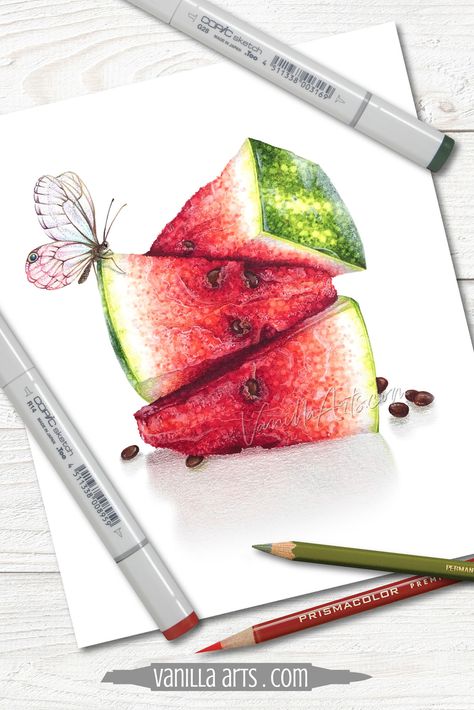 Coloring Tip: Don't Talk Yourself Out of Realistic Shade Colors (Copic Marker, Colored Pencil) — Vanilla Arts Co. Shading Projects, Color Markers Art, Copic Marker Art, Fruits Drawing, Food Sketch, How To Shade, Coloring Tips, Dull Colors, Copic Marker