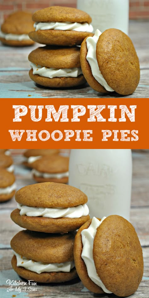 Pumpkin Whoopie Pie Recipe, Whoopie Pie Filling, Soft Pumpkin Cookies, Whoopie Pie Recipe, Pumpkin Whoopie Pies, Recipes Pumpkin, Pie Pumpkin, Yummy Fall Recipes, Whoopie Pie