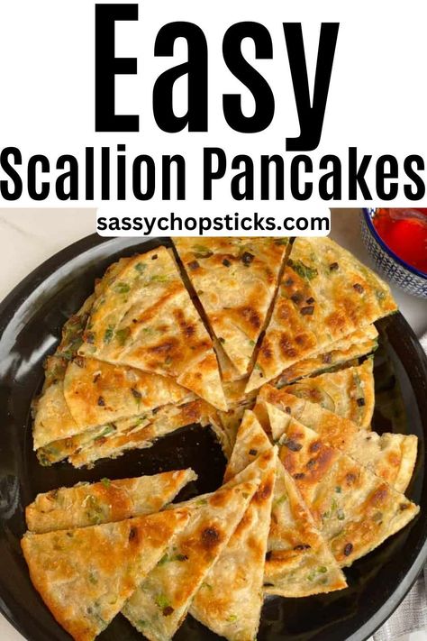 These scallion pancakes, with a crispy exterior and a tender, savory interior, are a perfect appetizer or side dish. Scallion Pancake Recipe Easy, Vegan Scallion Pancakes, Easy Scallion Pancakes, Pancake Sides, Scallion Pancakes Chinese, Scallion Pancake Recipe, Scallion Pancakes, Pancake Recipe Easy, Savory Pancakes