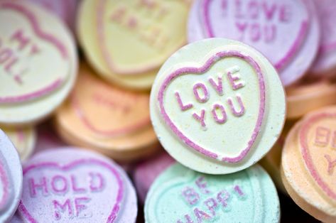 Close up (macro) photograph of love heart sweets "Love you". Love Hearts Sweets Aesthetic, Love Hearts Candy, Leavers Shirt Ideas, Valentines Campaign, Love Hearts Sweets, Prop Idea, Leavers Shirt, Aesthetic Organizer, Highschool Sweethearts