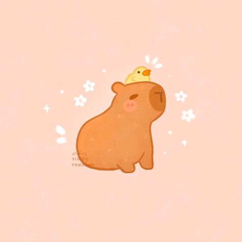 Little duck friend has joined the party! I’ve been drawing a lot of capybaras lately and they’ve honestly be so much fun! I love how most… | Instagram post from Lyn🌱 (@sleepyredbean) Hello Sticker, Duck Drawing, Duck Cartoon, Pumpkin Pies, Cute Small Animals, Kawaii Illustration, Little Duck, Cute Doodles Drawings, Kawaii Doodles