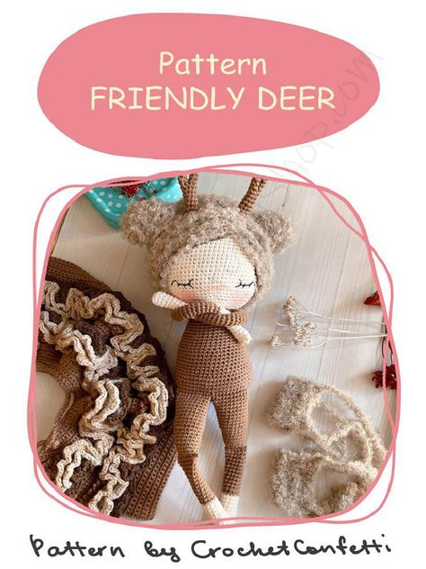 Amigurumi Doll Free Pattern, Deer Crochet, Macrame Bracelet Tutorial, Tutorial Amigurumi, Deer Pattern, Easy Crochet Projects, Crochet Plant, Crochet Doll Pattern, Doll Pattern