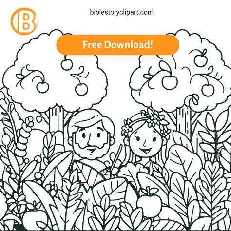 Adam and Eve In the Garden of Eden Cartoon Coloring Page Garden Of Eden Crafts For Kids, Adam And Eve Coloring Page For Preschool, Adam And Eve Coloring Page Free Printable, Garden Of Eden Coloring Page For Kids, Adam And Eve Cartoon, Adam In The Garden Of Eden, Adam And Eve Bible Lesson For Kids, Adam And Eve Coloring Page, Garden Of Eden Background