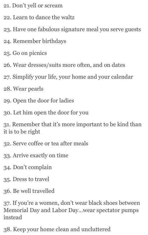 100 ways to be elegant Ettiquette For A Lady, Lady Rules, Etiquette And Manners, Divine Feminine Spirituality, Act Like A Lady, Get My Life Together, Charm School, Learn To Dance, Self Care Activities