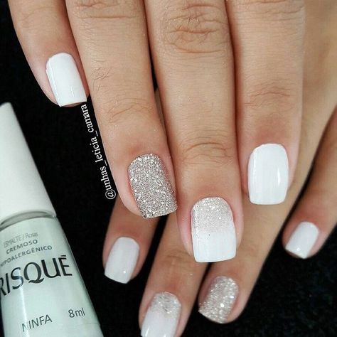 Bridal Shower Nails, Bachelorette Nails, Engagement Nails, White And Silver Nails, Homecoming Nails Acrylic, Cute Gel Nails, Shellac Nails, Bride Nails, Homecoming Nails