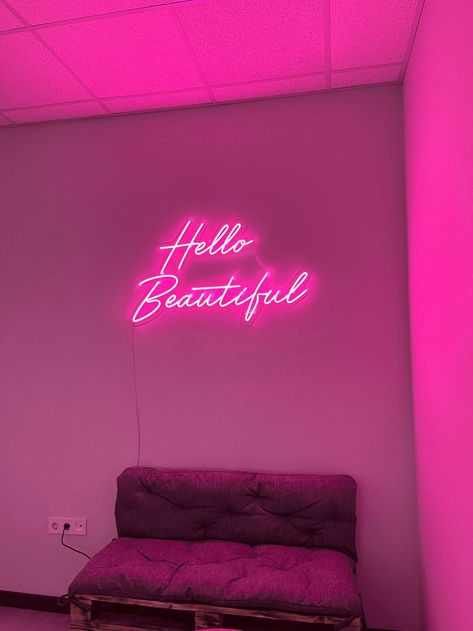 Hello Beautiful: Custom Pink LED Neon Sign for Your Beauty Business Esthetician Office, Hello Beautiful Sign, Lash Studio Decor, Beautiful Neon Sign, Pink Led Lights, Waxing Room, Neon Led Sign, Decor Stand, Neon Sign Wall