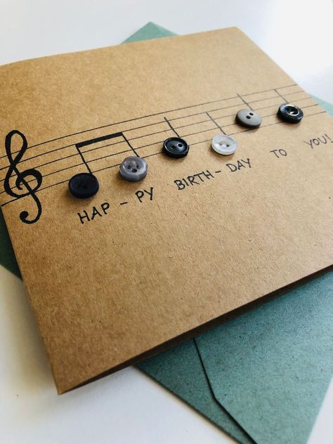 Button Greeting Cards, Birthday Card Ideas Music, Diy Wish Card, Homemade Card Ideas Birthday, Home Made Cards Ideas Simple, Greeting Cards Ideas Creative, Gift For Sister Diy, Creative Christmas Cards Handmade, Creative Diy Birthday Gifts