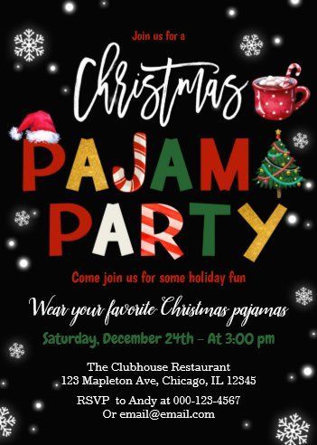 Christmas invitations Christmas Pajamas Party, Chalkboard Holiday, Xmas Invitations, Party Chalkboard, Slumber Party Invitations, Christmas Invitation Card, Christmas Pajama Party, Pajamas Party, Pyjamas Party