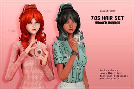 70s HAIR SET - Hammer Horror Hairstyle | Daylife Sims on Patreon Daylife Sims, Aesthetic Sims, Sims 4 Cc Maxis Match, Sims 4 Cc Maxis, Hammer Horror, Sims 4 Cc Hair, 70s Hair, Pelo Sims, Sims 4 Mm Cc