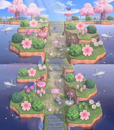 Acnh Museum Exterior Fairycore, Acnh Lovecore Island, Fairy Core Island Animal Crossing, Acnh Fairycore Builds, Fairy Core Animal Crossing Codes, Anch Builds, Acnh Fairy Codes, Acnh Gallery, Spring Animal Crossing