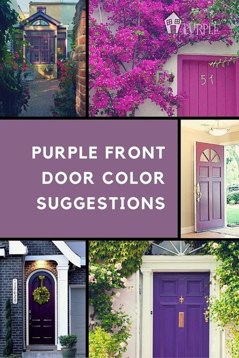 Purple Front Door Color Suggestions: This guide will help you pick the best purple front door color to compliment your home's color and style. Blue House Purple Front Door, Plum Door Exterior, Purple Garage Door, Purple Front Door Grey House, Plum Front Door Colors, Aubergine Front Door, Dark Purple Front Door, Purple Doors Front House, Purple Front Door Colors