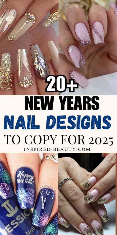 Holiday And New Years Nails, New Years Nails With Rhinestones, Lowkey Nail Designs, Sparkle Acrylic Nail Designs, New Year’s Acrylic Nail Designs, New Years Nails Ideas 2025, Tropical New Years Nails, Gel Nail New Years Designs, End Of Year Nail Ideas