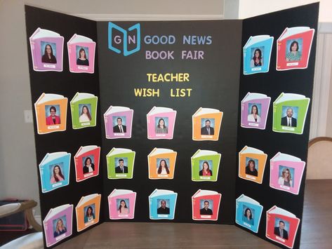 Bookfair Teacher Wishlist, Book Fair Teacher Wish List Display, Scholastic Book Fair Teacher Wish List, Teachers Favorite Books Display, Books To Movies Library Displays, Teacher Wish List, Book Vs Movie Library Display, Scholastic Book Fair, Fair Display