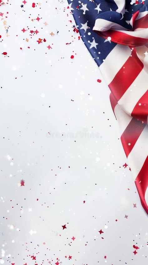 American flag with confetti on white background. Festive celebration theme. Ideal for Independence Day and patriotic stock photography Vector Shapes, Independence Day, Stock Photography, Confetti, American Flag, White Background, Photo Image, Flag, Stock Photos