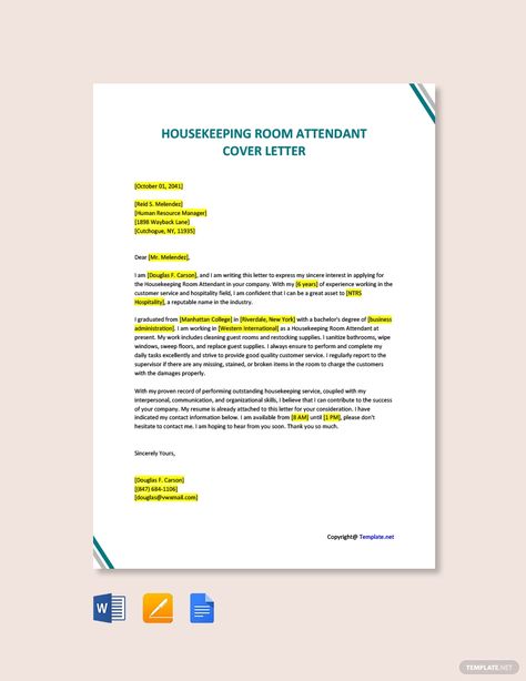 Free Housekeeping Room Attendant Cover Letter Template #AD, , #Ad, #Room, #Housekeeping, #Free, #Attendant, #Template Room Attendant, Cover Letter Format, Cover Letter Template Free, Application Letter, Websites Inspiration, Application Letters, Letter Format, Letter Template, Cover Letter Template