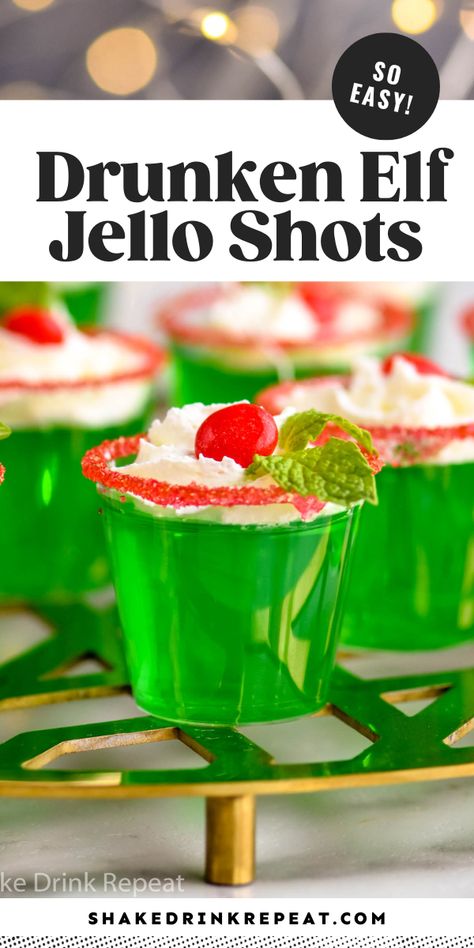 and will surely be a hit with your Christmas-loving guests! Made with citrus rum, lime jello, fresh mint, red hots, and whipped cream, the result is a boozy Christmas jello shot that even Santa's elves would love. Christmas Shots Alcohol, Malibu Jello Shots, Lime Jello Shots, Holiday Jello Shots, Shots Alcohol Recipes, Shake Drink, Christmas Jello, Christmas Jello Shots, Christmas Drinks Alcohol Recipes