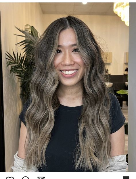 Asian Balayage Ashy Brown, Ashy Brown Money Piece, Neutral Balayage On Dark Hair, Asian Balayage Ashy, Asian Blonde Balayage, Asian Balayage Hair, Asian Hair Highlights, Blonde Asian Hair, Asian Balayage