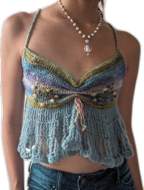 Crochet Fairy Sweater, Monet Inspired Outfit, Crochet Wave Top, Mermaid Core Crochet, Mamma Mia Crochet, Crochet Mermaidcore, Crochet Fairy Top, Fae Crochet, Water Inspired Outfits