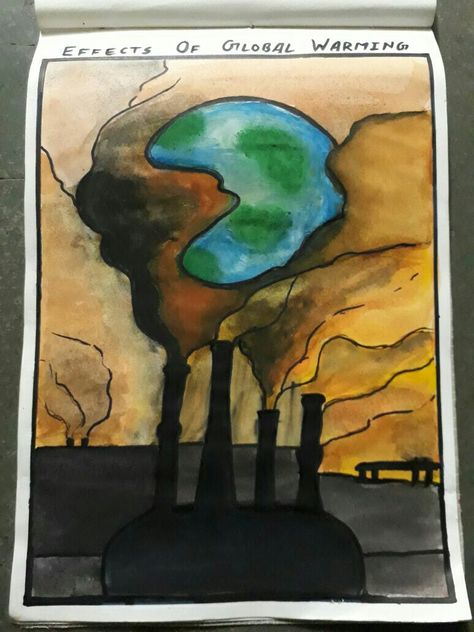 Painting on 'Effect of global warming' #painting#earth#globalwarming#pollution Global Warning Posters Ideas Earth, Water Pollution Drawing Easy, World Pollution Day, Pollution Poster, Air Pollution Poster, Change Pictures, Painting Earth, Change Art, Art Competition Ideas