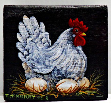 Chicken Pictures Art Hens, Painting Chickens Simple, How To Paint A Chicken, Chicken Pictures Art, Chicken Painting Easy, Whimsical Chicken Art, Hen Painting, Chicken Paintings, Painted Milk Cans