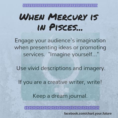 Mercury is in Pisces Feb. 10 - April 17 2019. #mercury #pisces #astrology #transits Mercury Pisces, Pisces Mercury, Past Life Astrology, Mercury In Pisces, Pisces Fish, Moon In Aquarius, Astrology Forecast, I'm A Failure, Astrology Pisces