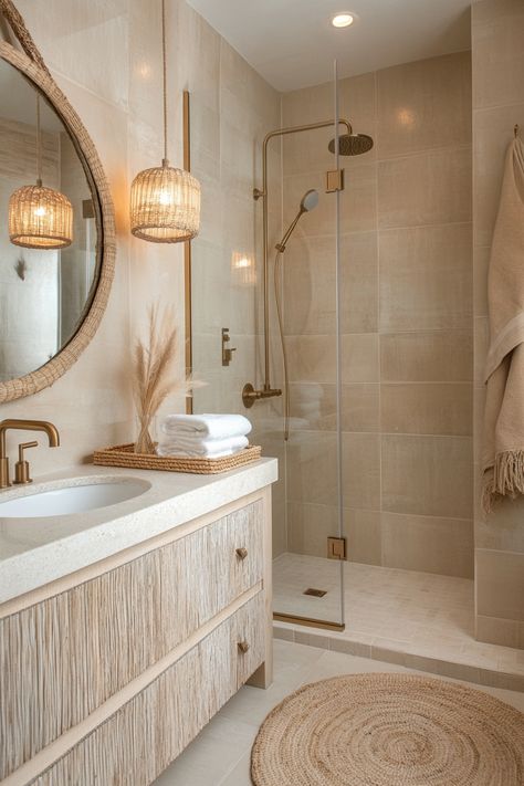 Transform your space with these cozy modern bathroom ideas! Natural textures and warm tones create a serene and inviting vibe. Discover how to blend style and comfort effortlessly. #BathroomDesign #ModernDecor #HomeInspiration Cozy Modern Bathroom, Bathroom Ideas Natural, Warm Bathroom Ideas, Gray Interior Design, Organic Modern Bathroom, Earthy Bathroom, Interior Decoration Ideas, Warm Bathroom, Gray Decor