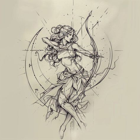 Exclusive Artemis Tattoo Files Asteria Goddess Tattoo, Hand And Arm Tattoos For Women Unique, Tattoos Of Goddesses, Goddess Of Nature Tattoo, Woman Atlas Tattoo, Athena Line Tattoo, Female Fighter Tattoo, Artemis Tattoo Design Greek Mythology, Lotr Tattoo Women