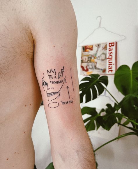 Michael Basquiat Tattoo, Basquiat Style Tattoo, Basquiat Art Tattoo, Jean Michel Basquiat Tattoo, Basquiat Quotes, Basquiat Tattoo, Art Inspired Tattoos, Hippie Tattoo, Tattoo Maker