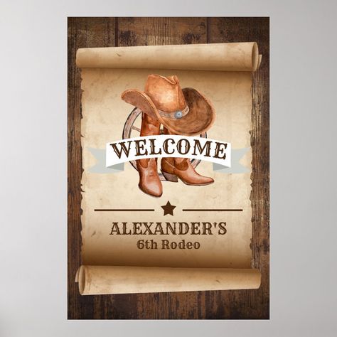 Welcome Western Country Boots Poster  Zazzle Welcome Sign Birthday, Birthday Party Signs, Poster Advertisement, Paper Scroll, Cowboy Birthday, Personal Image, Country Boots, Editing Tools, Cowboy Cowgirl