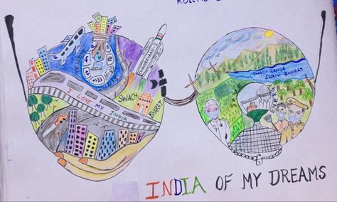 A vision of developed and clean india under the able guidance of shri @NarendraModi My Dream Drawing, Dream Drawing Ideas, Dreams Drawing Ideas, India Drawing, Clean India, Pencil Colours, Purple Butterfly Wallpaper, Planet Painting, Doodle Art For Beginners