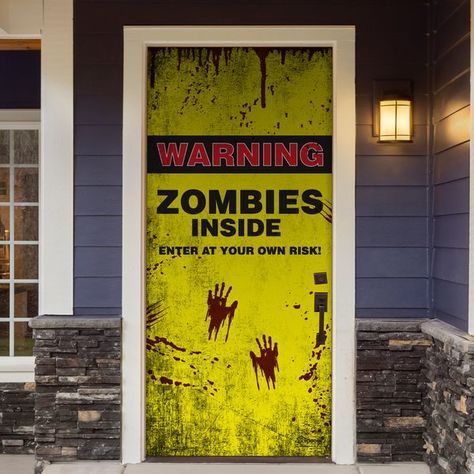 You'll love the Zombies Inside Halloween Front Door Mural at Wayfair - Great Deals on all Décor & Pillows products with Free Shipping on most stuff, even the big stuff. Halloween Door Decorations Classroom, Halloween Brunch, Diy Halloween Door Decorations, Halloween Classroom Door, Preschool Door, Halloween Diy Door, Dorm Door, Halloween Front Door Decorations, Halloween Front Door