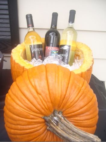 Pumpkin Cooler, Halloween Housewarming Party, Huge Pumpkin, Pumpkin Wine, Fall Deck, Pumpkin Drinks, Autumn Wine, Autumn Weddings, Deck Party