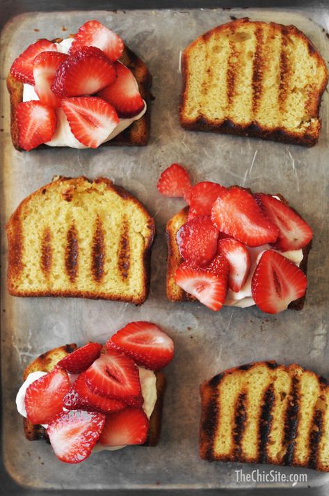 20 Impossibly Delicious Grilled Desserts Pound Cake Strawberry, Grilled Pound Cake, Dessert For A Crowd, Grill Dessert, Fresh Whipped Cream, Make Dessert, Grilled Desserts, Cake Strawberry, Strawberry Shortcake Recipes