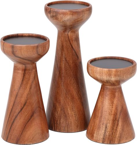 Wooden Home Accessories, Wood Pillar Candle Holders, Farmhouse Candle Holders, Elegant Farmhouse, Wooden Pillars, Wood Candle Sticks, Rustic Candles, Wooden Candle, Handcrafted Decor