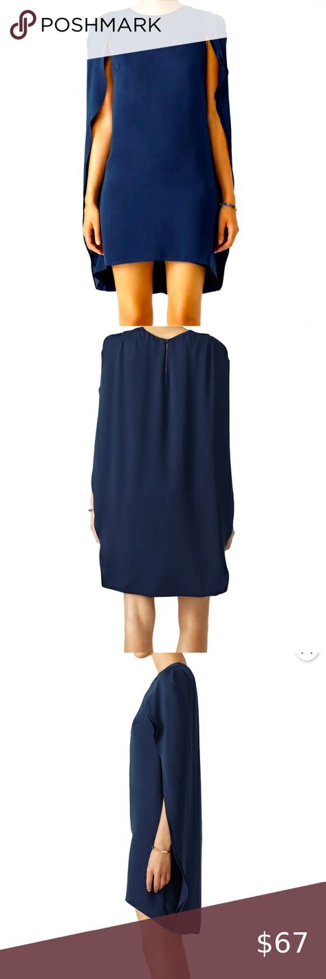 HALSTON HERITAGE Navy Cape Dress Size 4 Halston Heritage, Cape Dress, Make You Feel, Side Zip, Cape, Size 4, Dress Es, Dresses Skirts, Navy