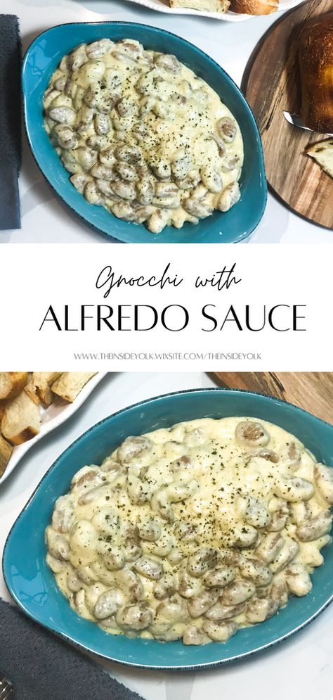 Gnocci Meals Alfredo, Gnocchi With Alfredo Sauce, Gnocchi Alfredo Recipes, Alfredo Gnocchi Recipes, Gnocchi Alfredo, Alfredo Gnocchi, Jarred Alfredo Sauce, Gnocchi Recipes Easy, Fancy Things