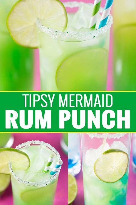 Tropical, sweet, and beautifully colored, this is one rum punch you have to try! #rum #rumpunch #punch #summer #drink #cocktail #mermaid Tipsy Mermaid, Rum Punch Drink, Punch Drink, Rum Punch Recipes, Low Carb Cocktails, Alcholic Drinks, Punch Drinks, Thanksgiving Drinks, Liquor Drinks