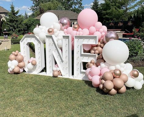 One Sign With Balloons, One Marquee Letters With Balloons, Marquee Letters And Balloons, Prom Party Decorations, Marquee Numbers, Beer Birthday Party, 1st Birthday Photoshoot, Outdoor Birthday, One Balloon