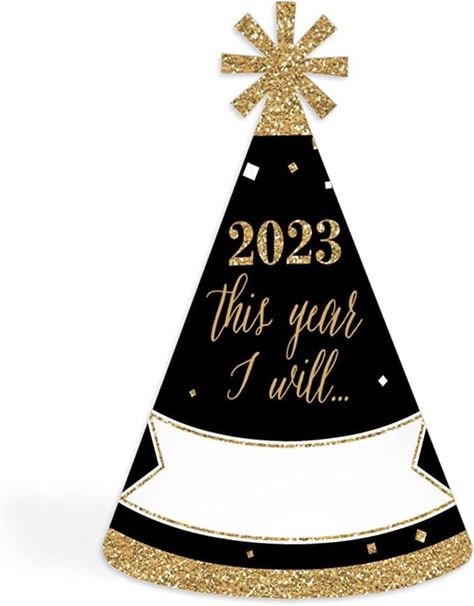 Cone New Years Eve Resolution Party Hats for Adults - Set of 8 (Standard Size) Party Hats For Adults, Birthday Party Hats, Glitter Print, Gold Party, Big Dot Of Happiness, New Years Decorations, Party Hat, Eve Parties, New Years Eve Party