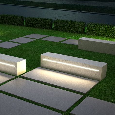 Cast Stone | LED 1 Outdoor Bench Seating, Landscape Lighting Design, Outdoor Landscape Lighting, Urban Lighting, Modern Landscape Design, Public Seating, Landscape Architecture Design, Urban Furniture, Bench Designs