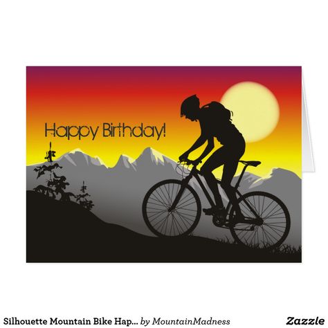 Silhouette Mountain Bike Happy Birthday Card Happy Birthday Biker, Happy Birthday Bicycle, Happy Birthday For Her, Happy 100th Birthday, Happy Birthday Man, Happy Birthday Best Friend, Bike Poster, Happy Birthday Funny, Happy Birthday Greeting Card