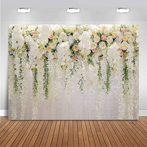 Amazon.com : Mocsicka Wedding Backdrop Romance Bridal Floral Wall Background for Photography Vinyl Anniversary Photo Shoot Birthday Party Dessert Table Decoration Banner (7x5ft) : Electronics Flower Backdrop Wedding, Bridal Shower Backdrop, White And Pink Roses, Diy Wedding Backdrop, Wedding Backdrops, Flower Wall Backdrop, Princess Flower, Wedding Scene, Floral Backdrop