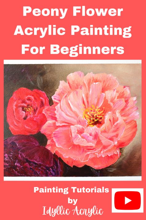 Let's paint these gorgeous peony flowers together! This Peony flower painting for beginners shows how to create a simple version of a peony painting. You can add as much detail as you wish, depending on your painting level. This acrylic painting for beginners shows how to paint a flower in acrylics. #acrylicpainting #painting #dailypainting #paintingtutorial #paintingvideo #canvaspainting #art step by step/acrylic painting/how to paint/learn to paint/paint from home/painting lessons/painting How To Paint A Peony Acrylic, How To Paint Large Flowers On Canvas, Peonies Painting Acrylic Easy, Paintings Of Peonies, Peony Flower Painting Acrylic, How To Paint Peonies Acrylic, How To Paint Peonies, Peony Painting Acrylic Easy, Flower Painting For Beginners