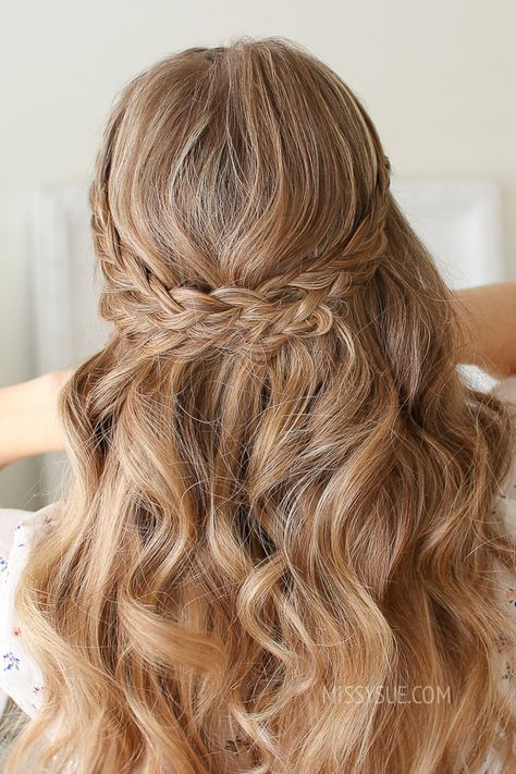 Half Up Double Wrapped Braids | MISSY SUE Wedding Hairstyles With Braids, Braided Half Up Half Down Hair, Braid Half Up, Hairstyles With Braids, Missy Sue, Wedding Hairstyle Ideas, Half Up Wedding, Half Up Wedding Hair, Braided Half Up