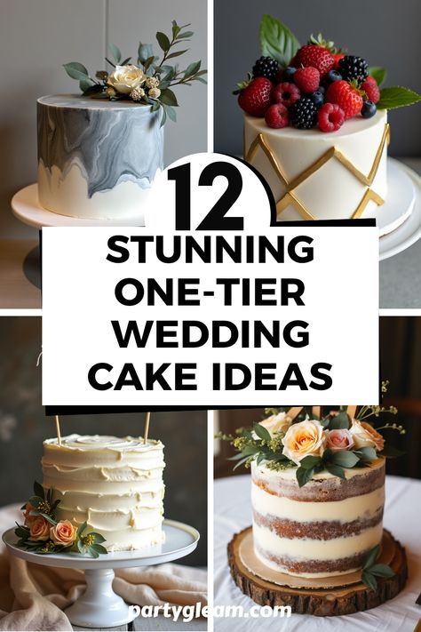 12 unique one-tier wedding cake ideas that prove big things can come in small packages! From the elegant modern marble to the sweet small cake adorned with fresh berries, find inspiration for your dream cake. Thinking semi-naked vibes? Discover the beauty of cakes topped with personal initials that adds a special touch. Perfect for any wedding style, these cakes offer delectable beauty without overwhelming your celebration. Say yes to simple designs that leave a memorable impression! Wedding Cakes Simple Elegant Modern, Simple Modern Wedding Cake, Sunflower Wedding Centerpieces, Wedding Cake Peonies, Wedding Cake Simple Elegant, Wedding Cake With Initials, Fondant Wedding Cakes, Small Wedding Cakes, Small Cakes